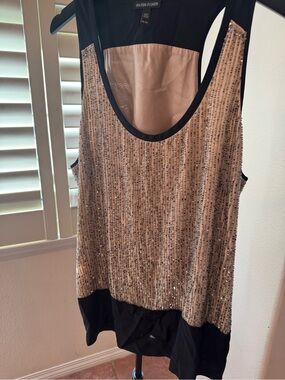 Eileen Fisher Black Tank with Gold Beaded Front